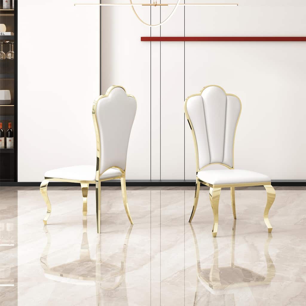 Modern Leatherette Dining Chairs Set of 2, Unique Backrest Design with Stripe Armless Chair