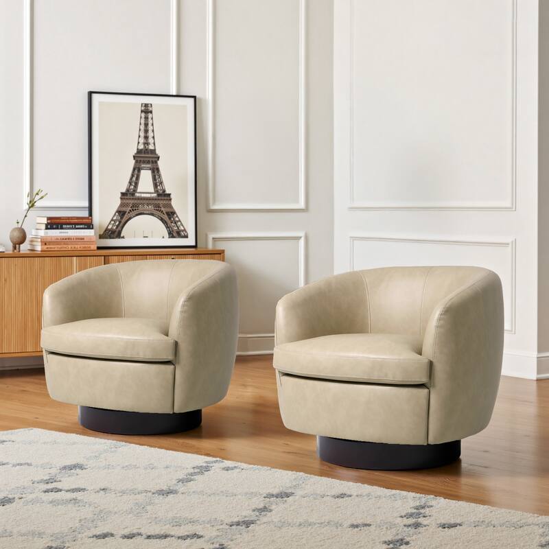 UIXE 2 Set Modern PU Leather Swivel Barrel Chairs Rounded Accent Chair