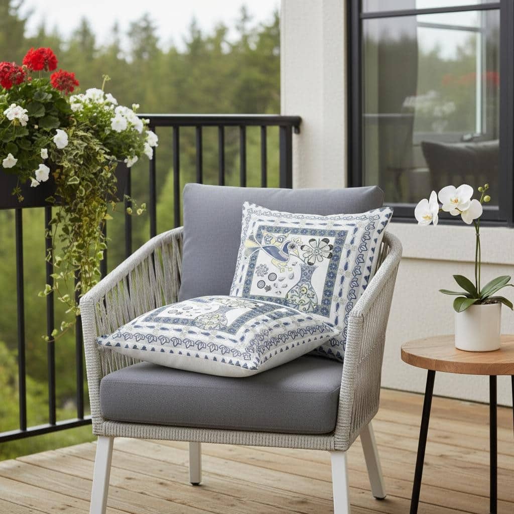 HomeRoots Set of Two 16" X 16" Gray and White Peacock Blown Seam Floral Indoor Outdoor Throw Pillow - 16.00' X '16.00' X '5.00