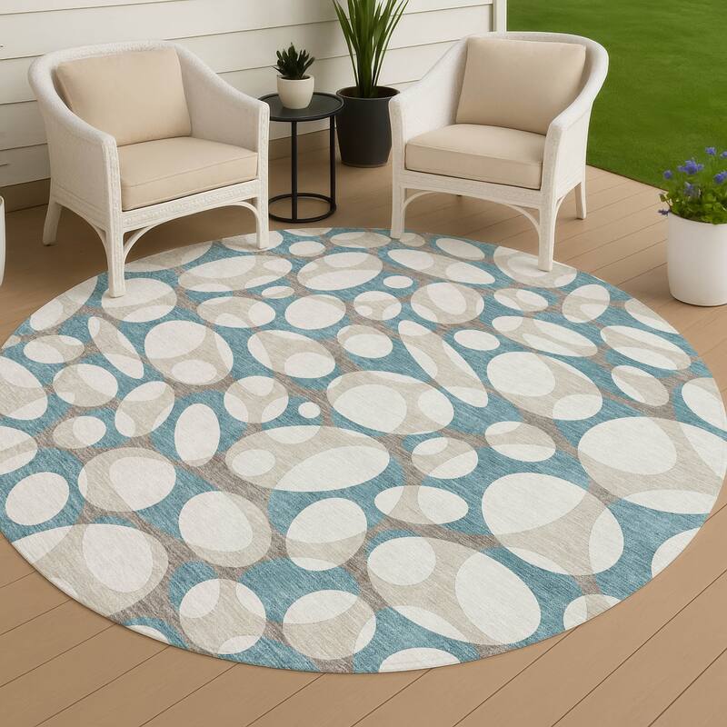 Machine Washable Indoor/ Outdoor Contemporary Saline Chantille Rug - Teal - 8' x 8'