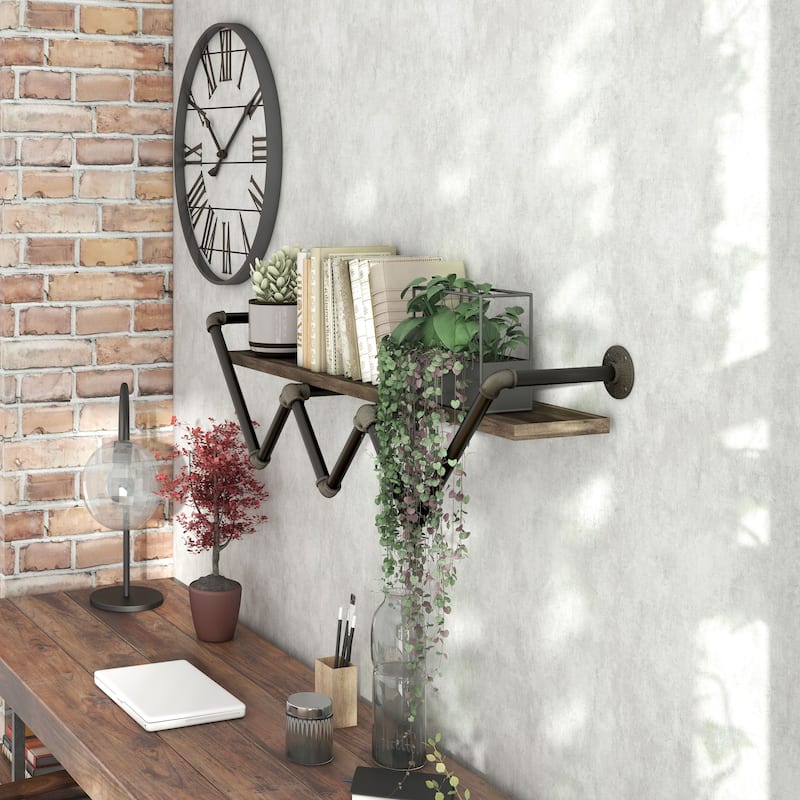 DH BASIC Industrial Reclaimed Oak 50-Inch Metal 1-Tier Wall Shelf by Denhour