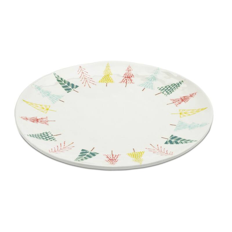 Ceramic Pine Tree Platter Set of 3 with Glazed Festive Design