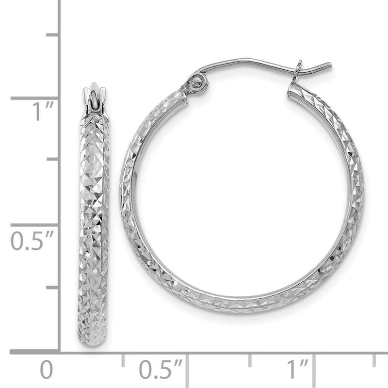 Curata 14k White Gold Diamond-Cut 2.8x25mm Hoop Earrings