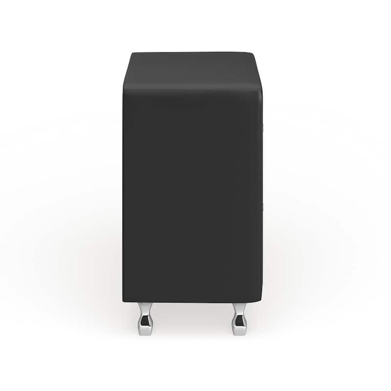 Silver Orchid Porten Crystal Tufted Black Upholstered Nightstand