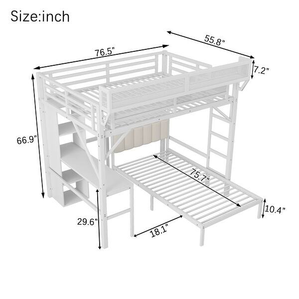 Full over Twin Metal Bunk Bed with Desk and Bookshelves - Bed Bath ...