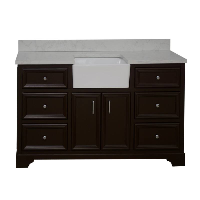 KitchenBathCollection Zelda 60" Single Farmhouse Bathroom Vanity with Engineered Carrara Top