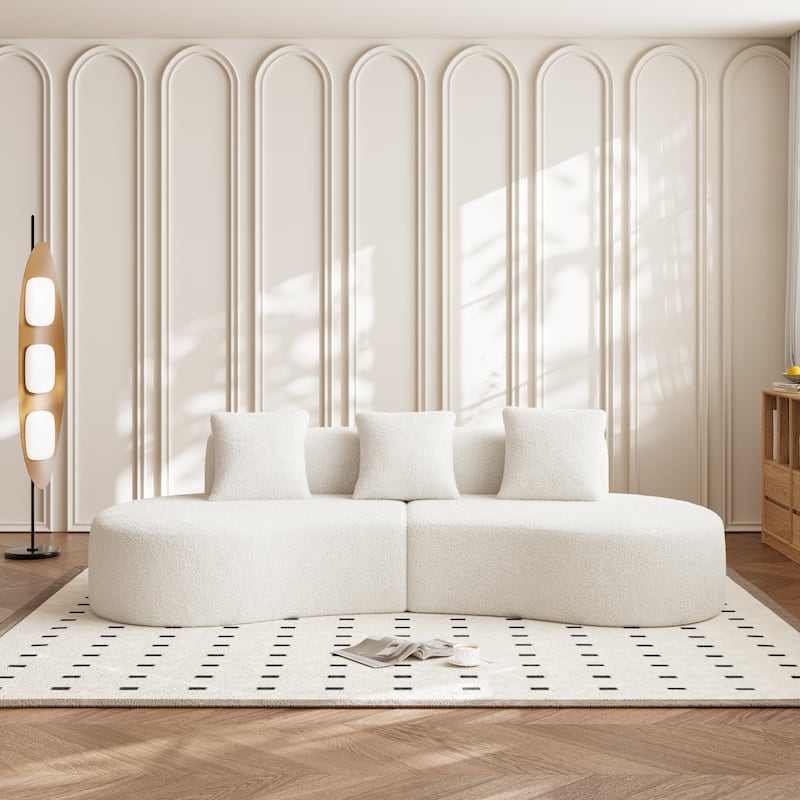 Curved Velvet Boneless Cloud Sofa with 3 Pillows, 5-Seater Modular Sectional Sofa, High-Density Foam Upholstered Sofa