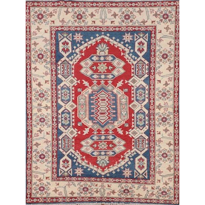 Kazak Oriental Area Rug Hand-Knotted Traditional Blue Wool Carpet - 4'11" x 6'7"