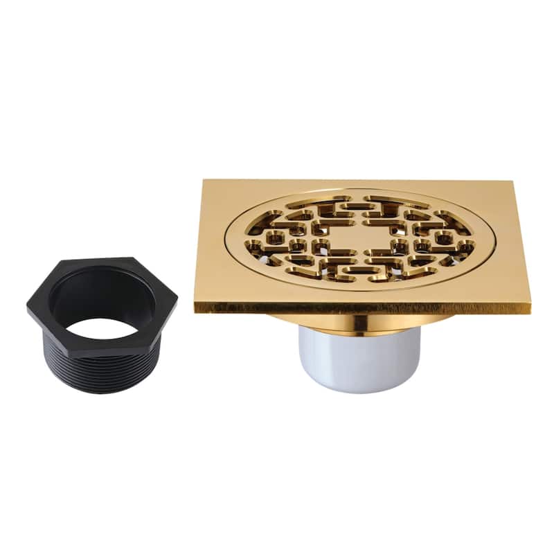 Kingston Brass Watercourse 4-Inch Square Brass Shower Drain - Brushed Brass