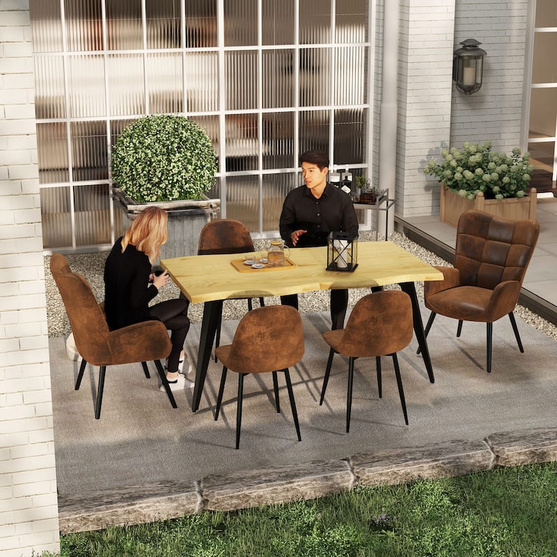 Homy Casa 63" Live Edge Dining Table with Solid Wood Top and Metal Legs for Rustic Modern Dining Spaces