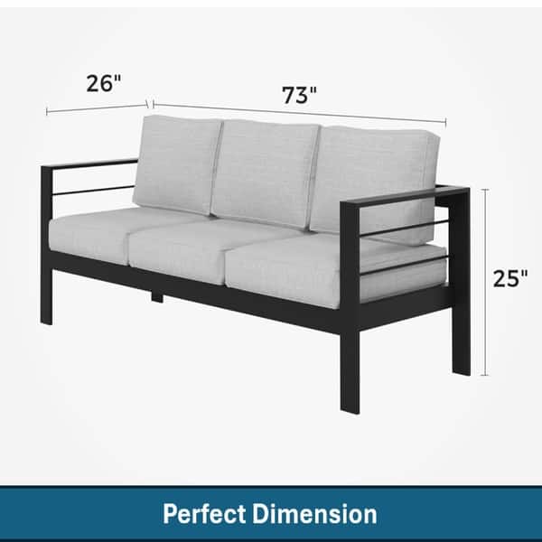 dimension image slide 1 of 6, 3-Seater Outdoor Couch with Plush Cushions, Broad Armrests and Contoured Backrests