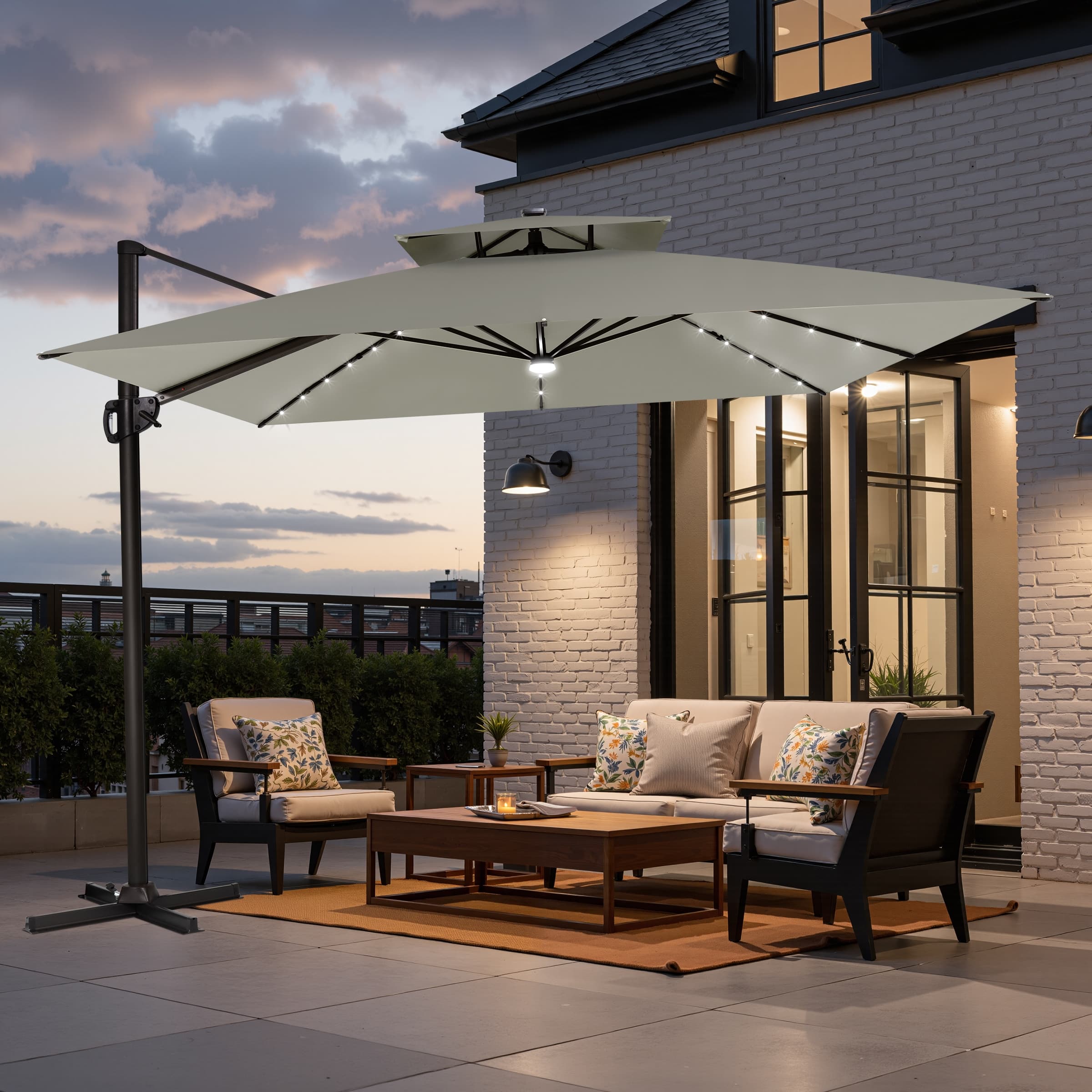 best choice products patio umbrella offset 11 10ft Solar LED Cantilever Hanging Market Umbrella, 8 Sturdy Ribs, Easy Adjustment water mixed LAUSAINT HOME 11FT Deluxe Cantilever