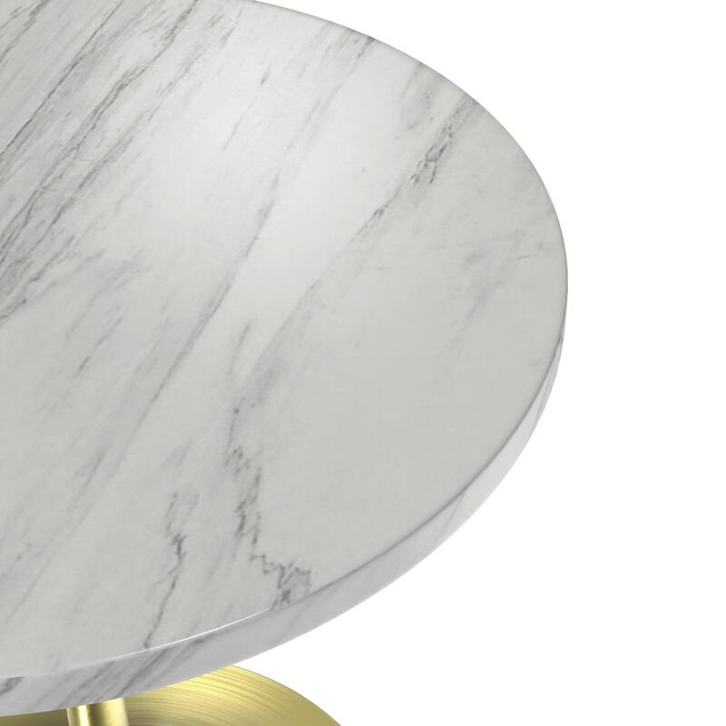 LeisureMod Verve 27" Round Dining Table with Sintered Stone TableTop and Brushed Gold Base for Kitchen & Dining Room