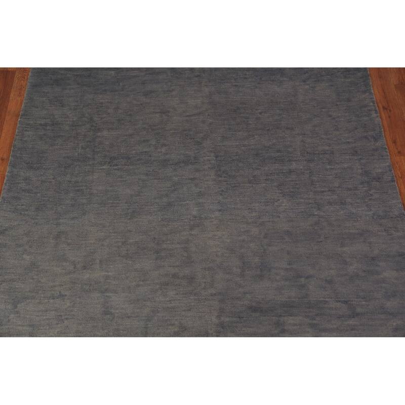 Gabbeh Modern Area Rug Hand-Knotted Strip Gray Wool Carpet - 5'7" x 7'10"
