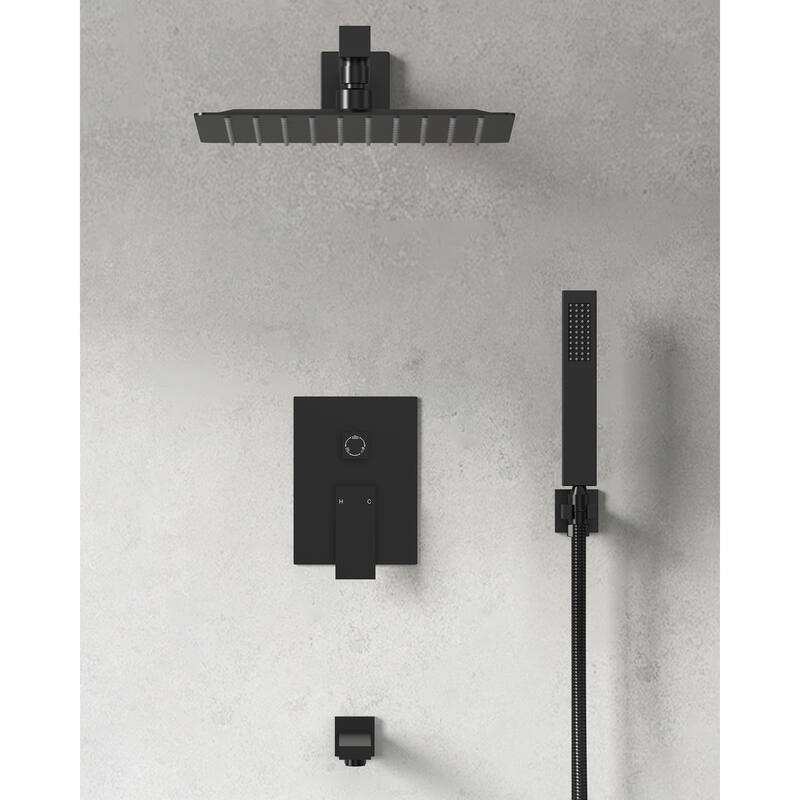 GRANDJOY Shower Faucet System with Tub Spout,10" Rainfall Shower Head with Handheld Spray