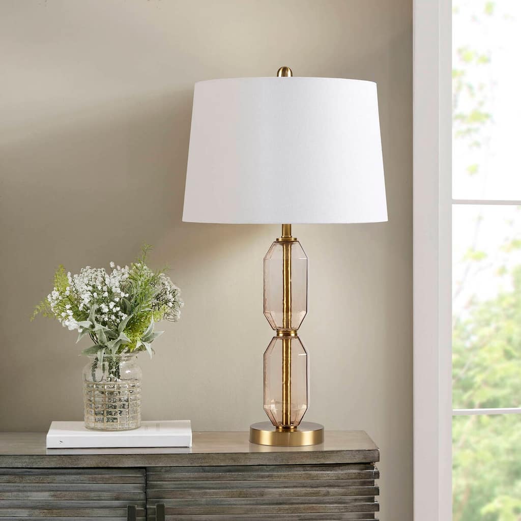 Modern Geometric Table Lamp with Fabric Shade and LED Bulb Included