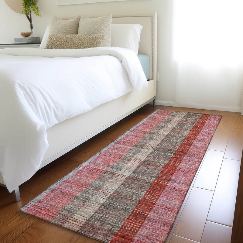 Premium Washable Super Soft Modern Plaid Mayfield Rug - Red - 2'3" x 7'6"