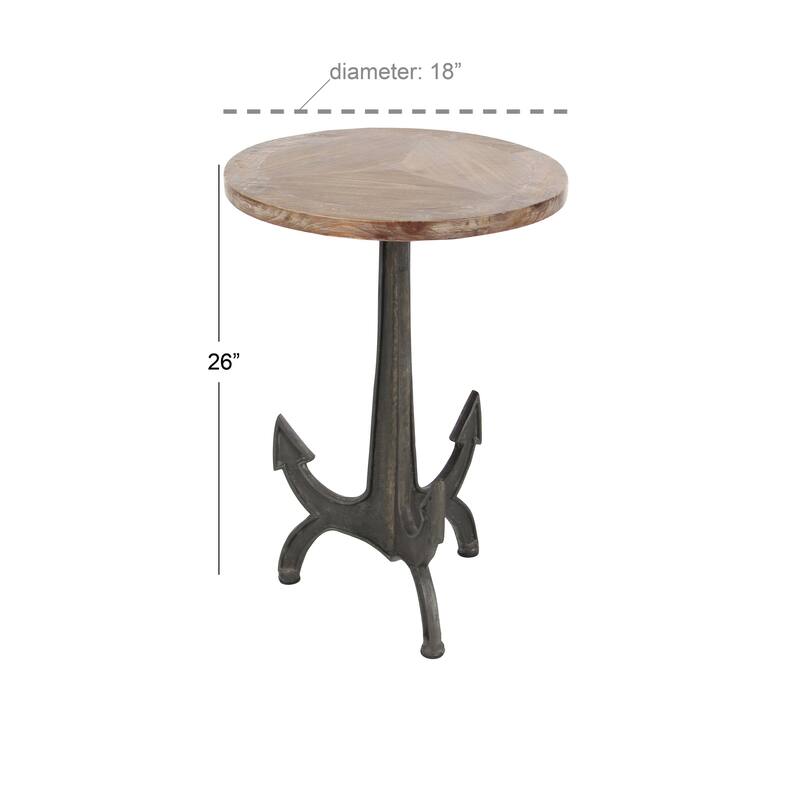 Black Metal Anchor Accent Table with Brown Wood Top