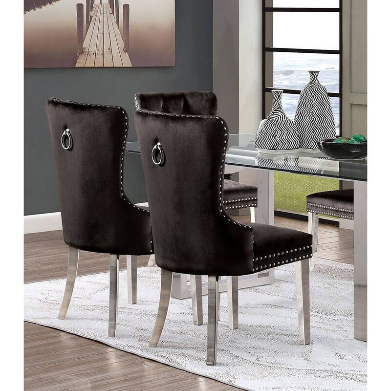 7PC Contemporary Chrome Finish Dining Set Table and Upholstered Chairs - 7-piece Set