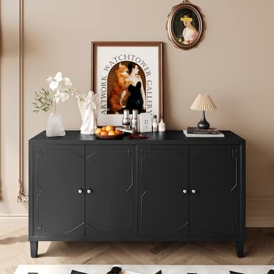 4 Door Cabinet Sideboard with Storage Shelves Solid Wood Buffet Cabinet Storage Cabinet for Kitchen Dining Room