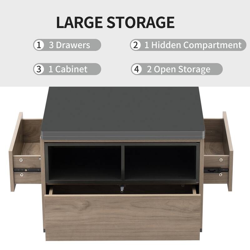 Modern Lift Top Coffee Table Multi Functional Table with 3 Drawers