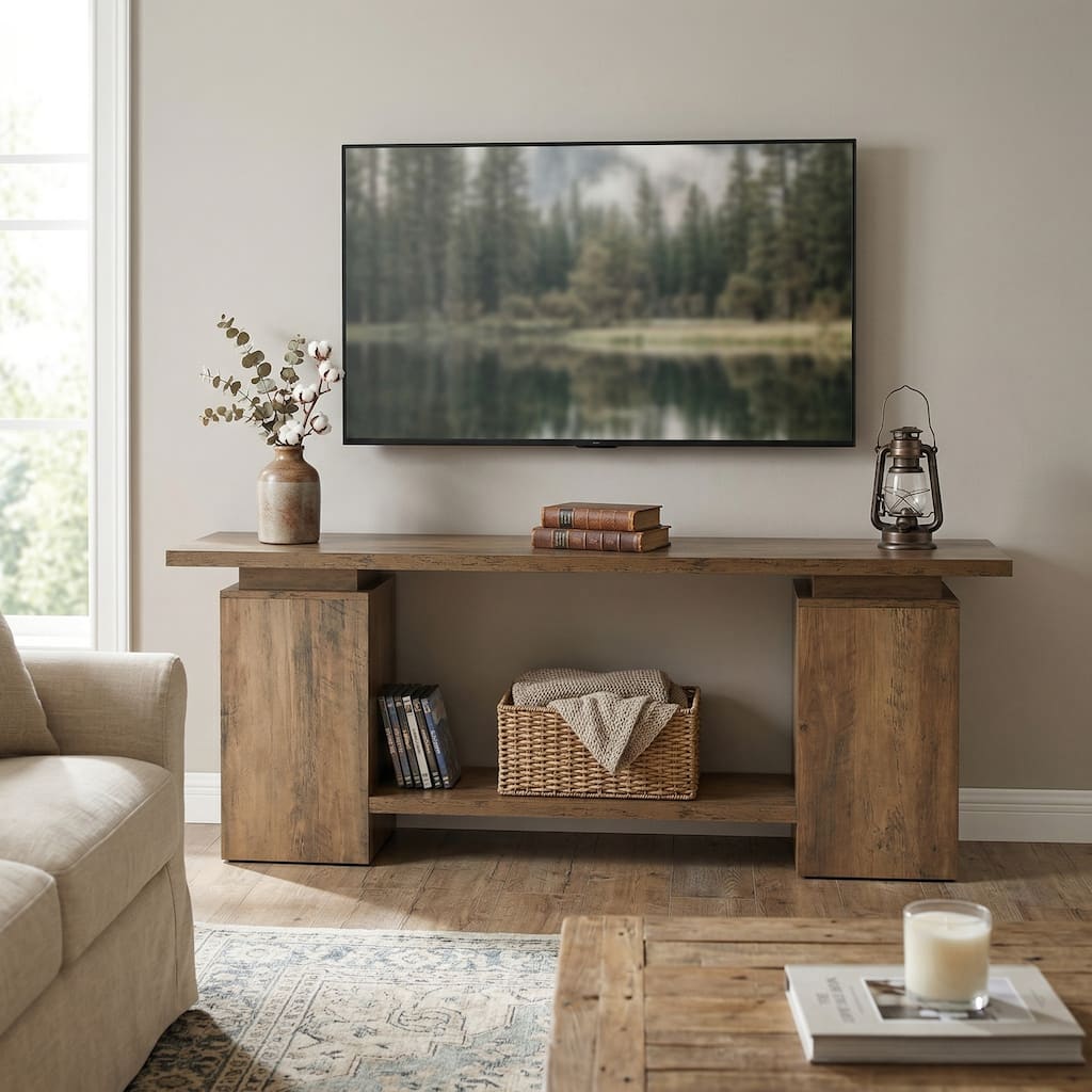 63" TV Stand for 55/60/65/75-Inch TVs Rustic Extra Long Media TV Console