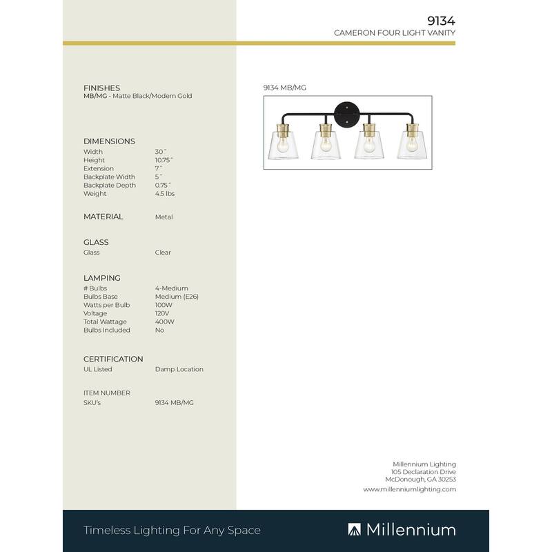 Millennium Lighting Cameron 2 Light Vanity Light with Clear Glass Shades