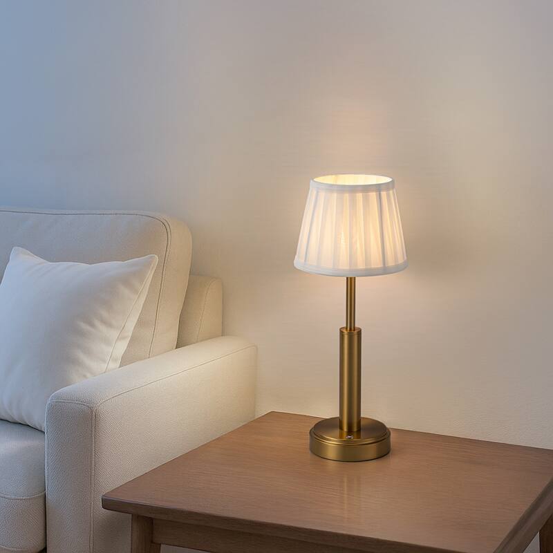 Modern Rechargeable LED Table Lamp with Fabric Shade Classic Touch Control USB Cordless Nightstand Light for Bedroom - W6''