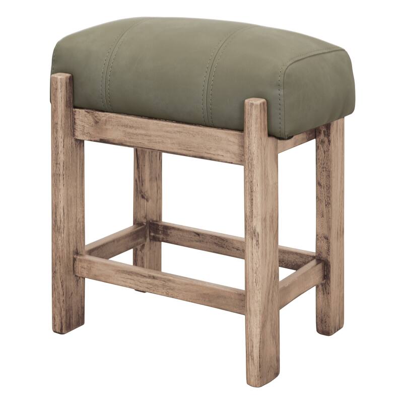 Eray Counter Stool, Olive Green Cushioned Seat, Melina Wood, 24 Inch