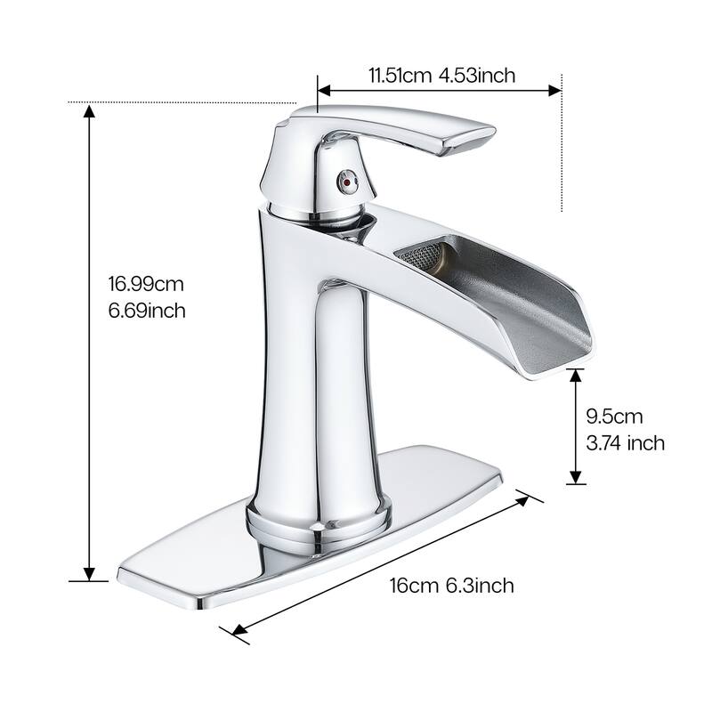 Single hole 1-handle Waterfall Handle Bathroom Sink Faucet with Drain with Deck Plate