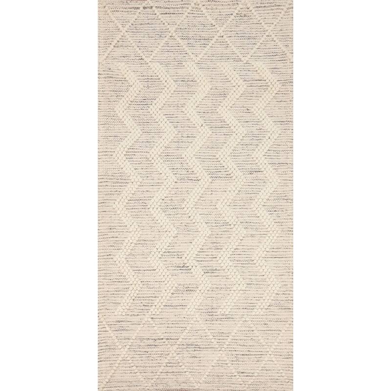 Hand Knotted Oriental 100% Wool Carpet Modern Geometric Beige & Ivories Modern Gotti Design Area Rug - 5' 10'' X 2' 7''