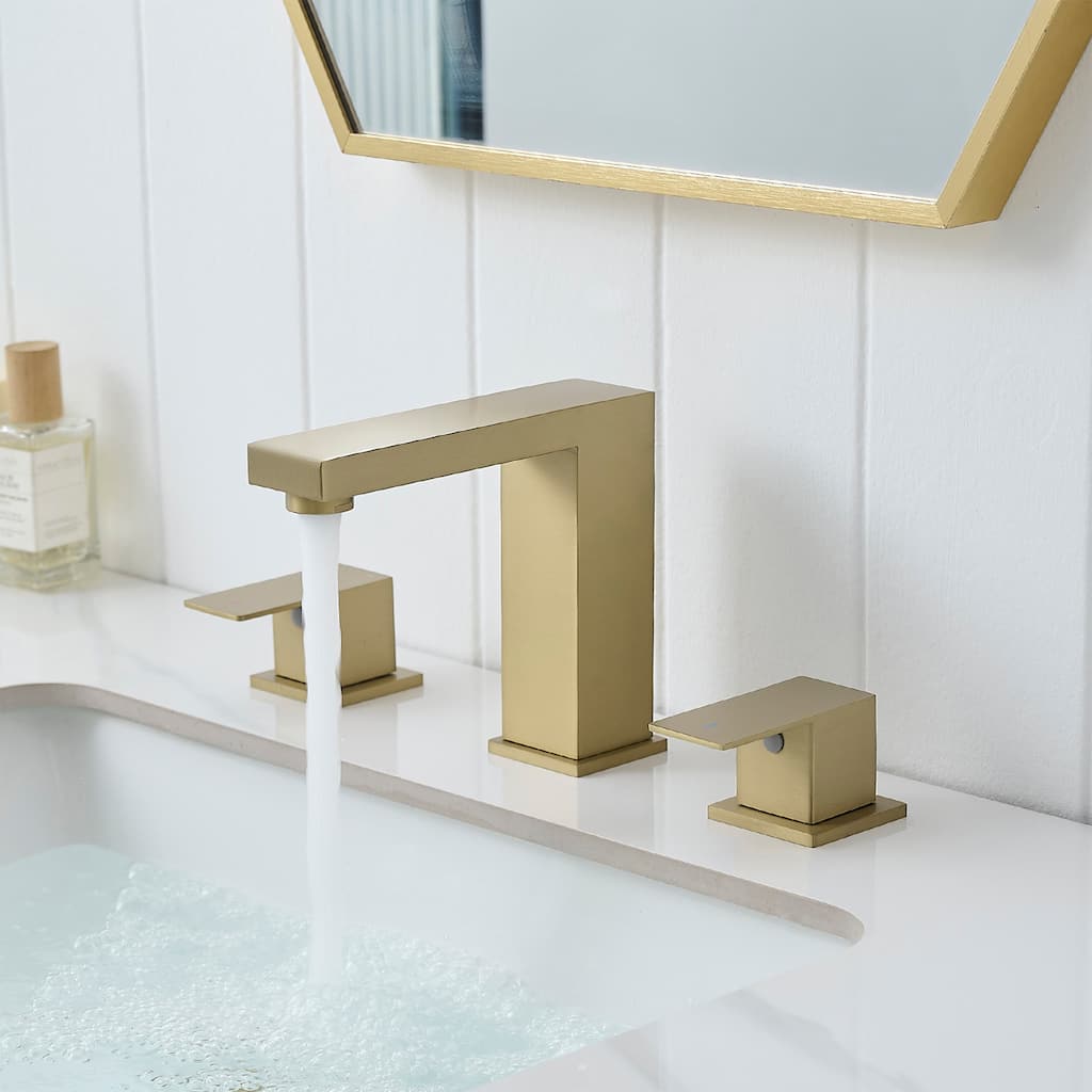 Brushed Gold Dual Handle 3 Holes Bathroom Faucet
