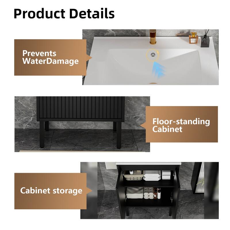 GDFStudio - Niall Modern Mid-Century Freestanding Bathroom Vanity with Soft Close Doors & Large Storage Spaces, WITHOUT Sink