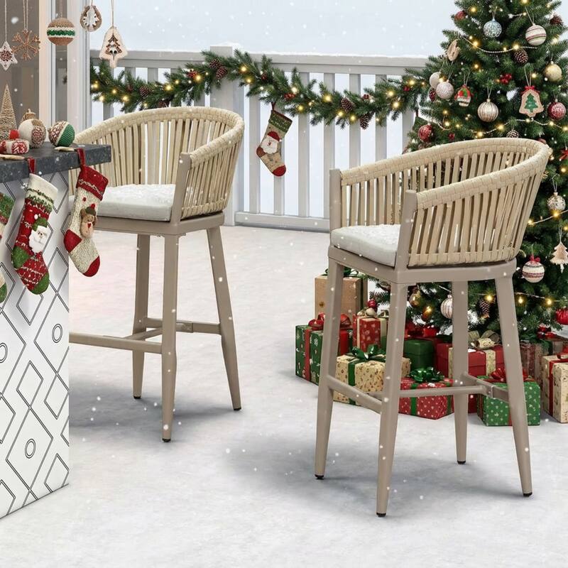 PURPLE LEAF Outdoor Counter Height Bar Stools Set of 4 Patio Aluminum Barstools with Back and Cushions