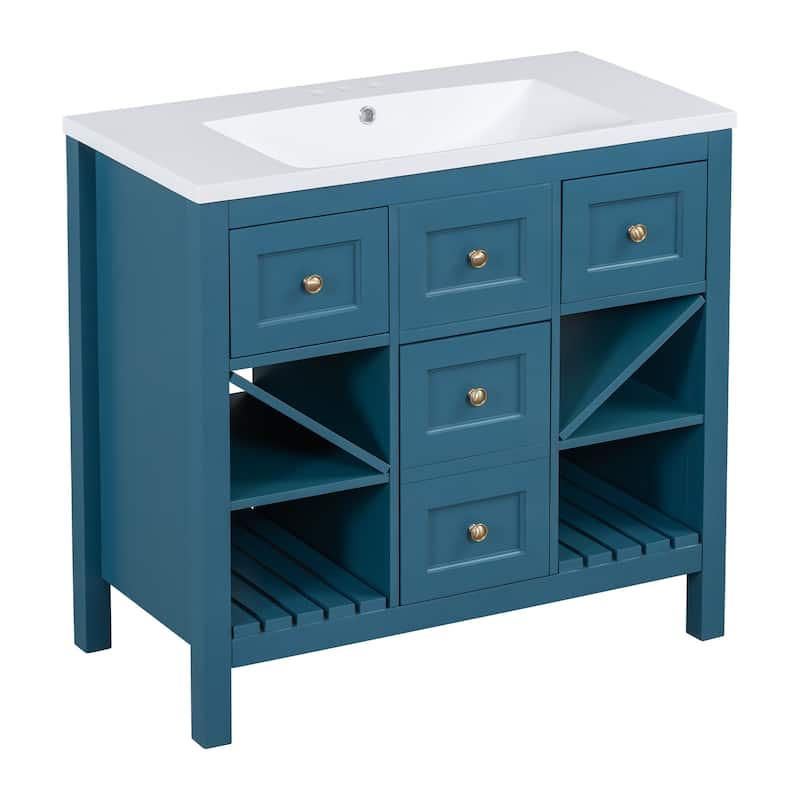 36" Freestanding Bathroom Vanity Set with Integrated Resin Sink - 36" x 18" x 34"