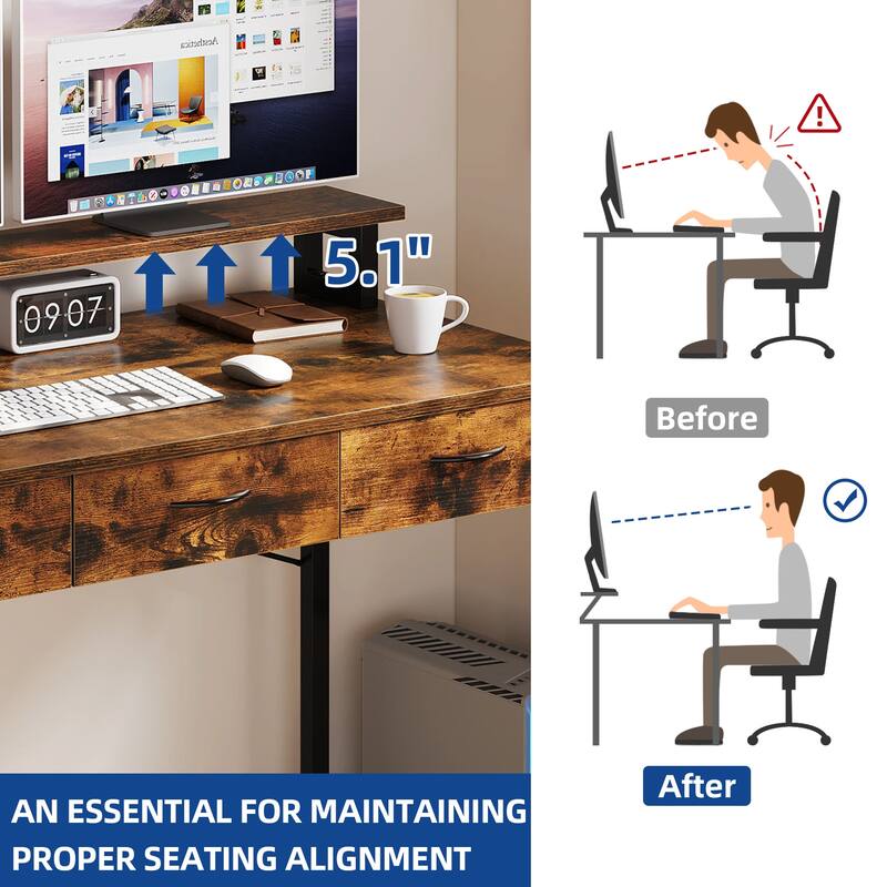 Moasis Small Computer Desk with Fabric Drawers and Monitor Stand