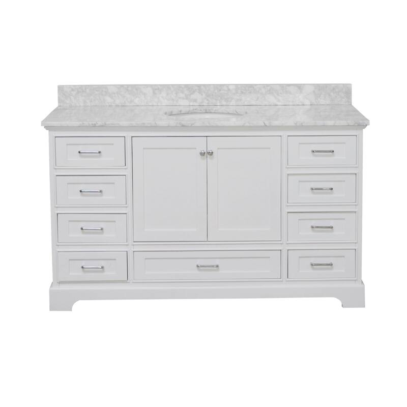 KitchenBathCollection Harper 60" Single Bathroom Vanity with Carrara Marble Top