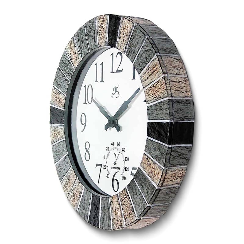Curata Faux Slate Stone Indoor and Outdoor Wall Clock with Thermometer