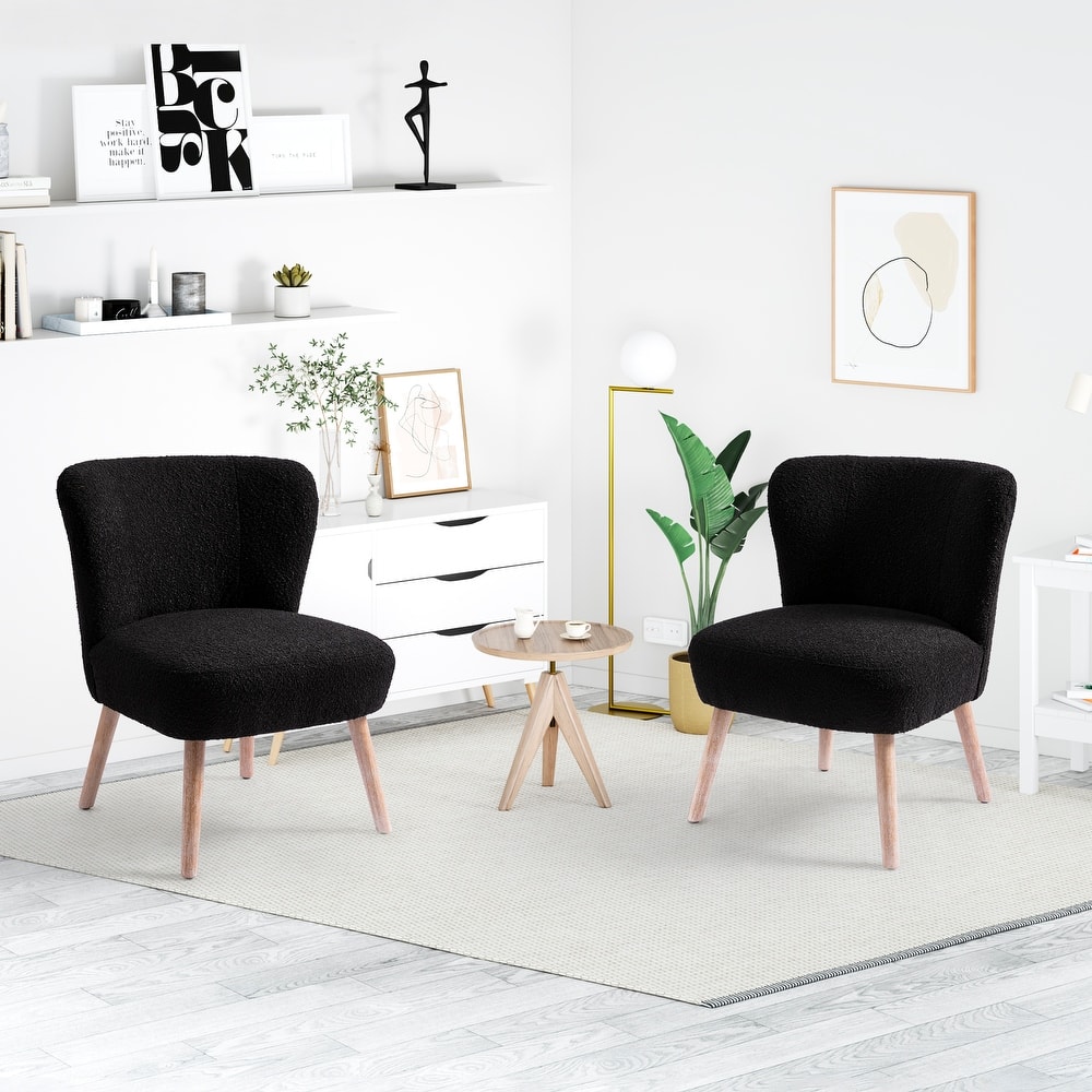 Boucle Polyester Upholstered Armless Accent Chair - Stain Resistant (Set of 2)