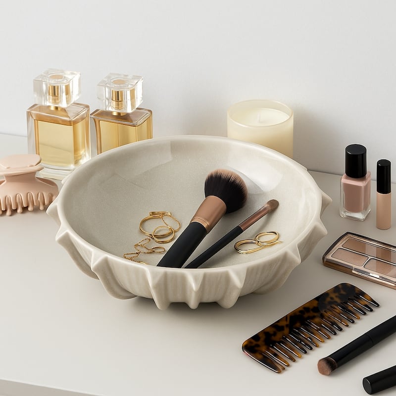 Decorative Round Bowl with Scalloped Rim - Home Decor - 16", Taupe - 15.5" - Taupe - 15.5"