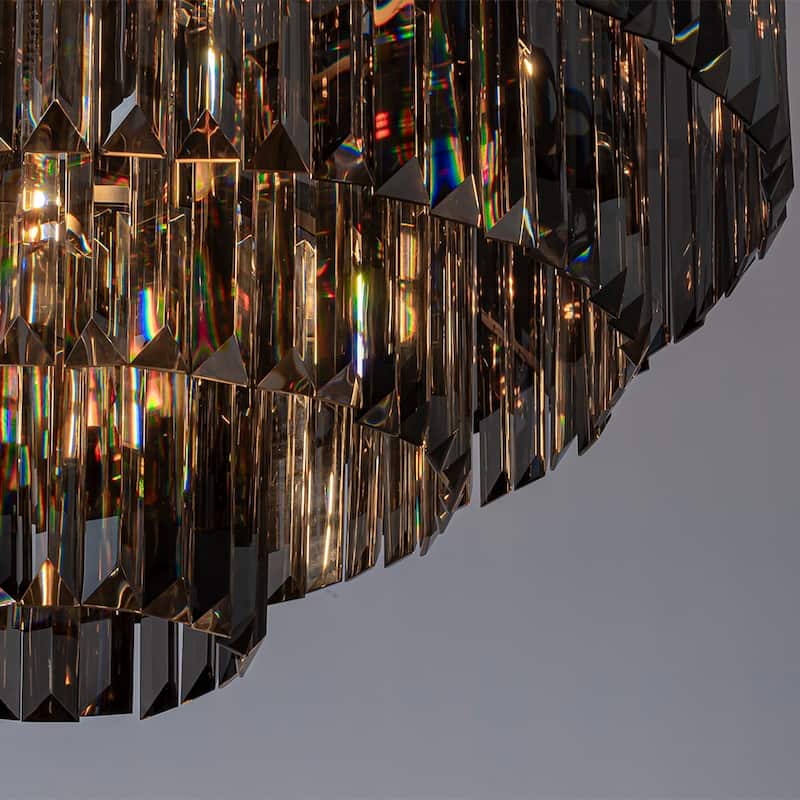 8-Lights Mid-Century Glam Modern 4-Tier Round Fringe Crystal Flush Mount Light For Living Room - W32''