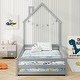 preview thumbnail 5 of 18, Twin Size House Shape Floor Bed with Lockable Door and Full-Length Guardrail