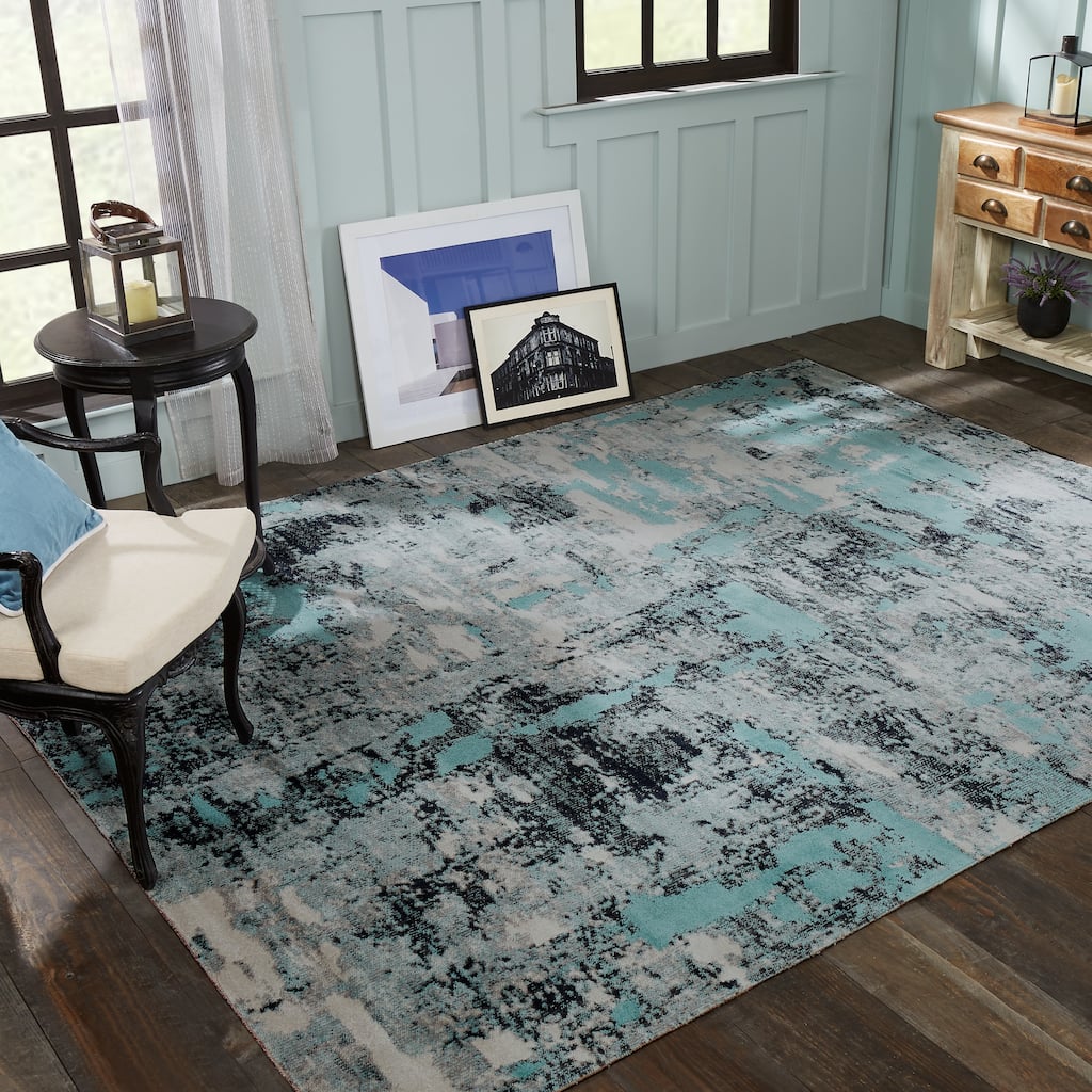 Porch & Den Pointer Aqua / Zinc Abstract Indoor/Outdoor Area Rug