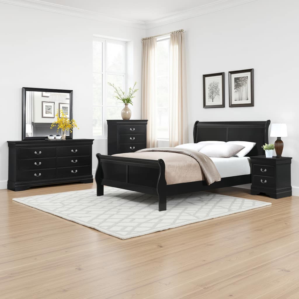 Fy Four Piece Queen Size Bedroom Set, Antique Nickel Metal Handles, Black