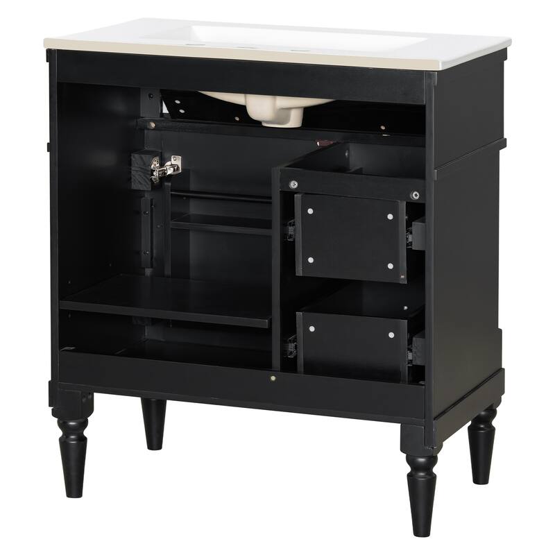 Roomfitters 30" Bathroom Vanity with Sink, Solid Wood Frame, Flip Drawer, 2 Drawers & Door Rack