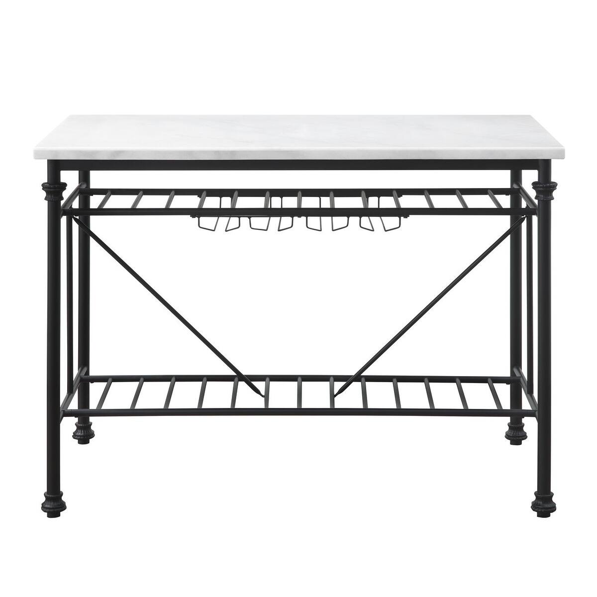 Metal Slatted Shelves Kitchen Island Storage with Bottle Rack and Wine ...