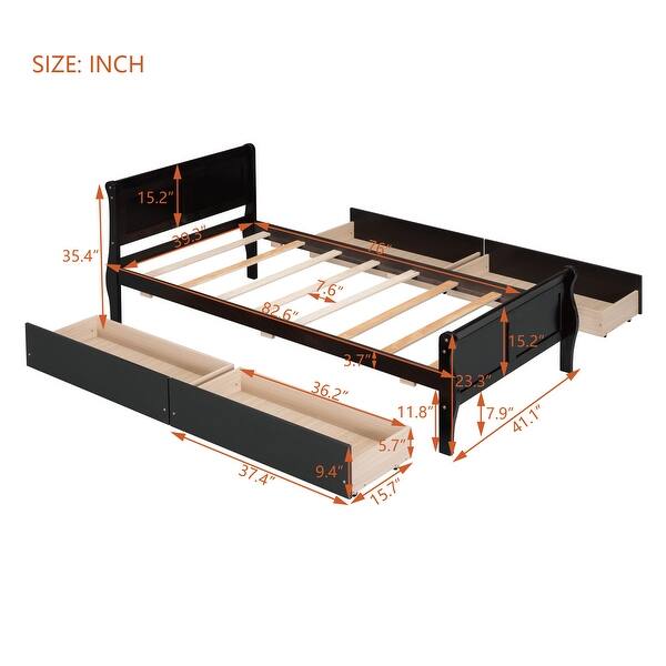 dimension image slide 2 of 4, Twin Size Wood Platform Bed with 4 Drawers Storage Bed for Kids, Teens