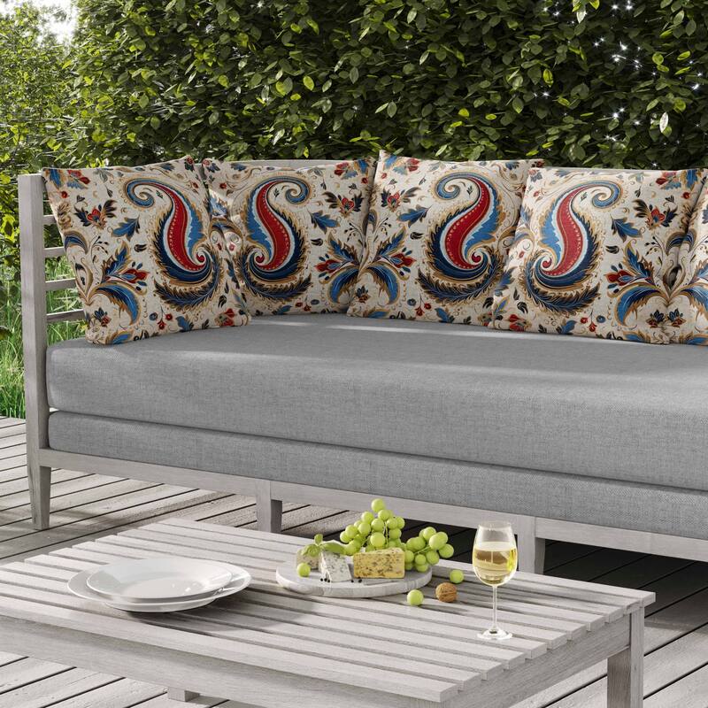 Lavish Paisley Indoor/Outdoor Reversible Throw Pillow Blue and Red
