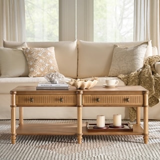HULALA HOME Derk Transitional 47"W Spindle Fluted Rectangular Storage Coffee Table with Solid Wood Drawers