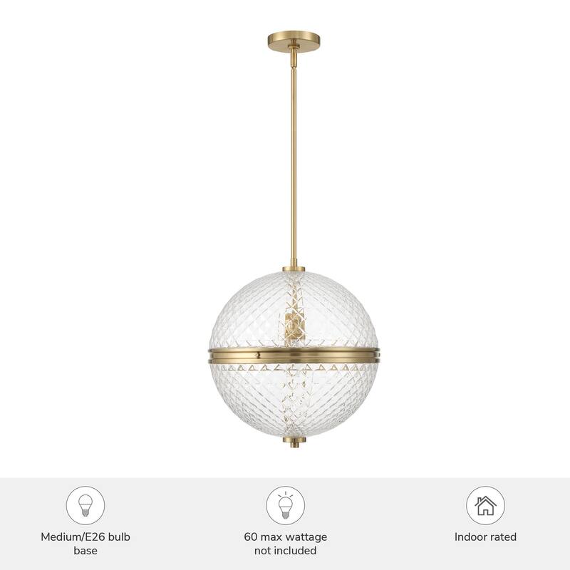 Hunter Bay Hollow Alturas Gold with Clear Glass 1 Light Pendant - Transitional, Modern - Kitchen, Dining Room, Entryway